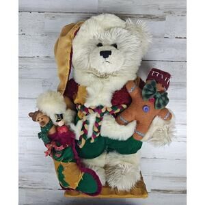 Vintage Kmart Trim A Home Plush Bear 15" Christmas Decoration Wood Base No Tag